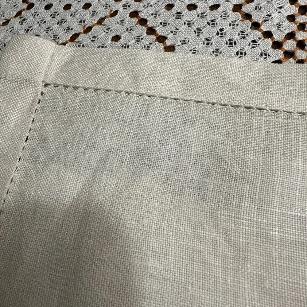 Vintage Hand-Stitched Irish Linen Tablecloth Cream Gold 63